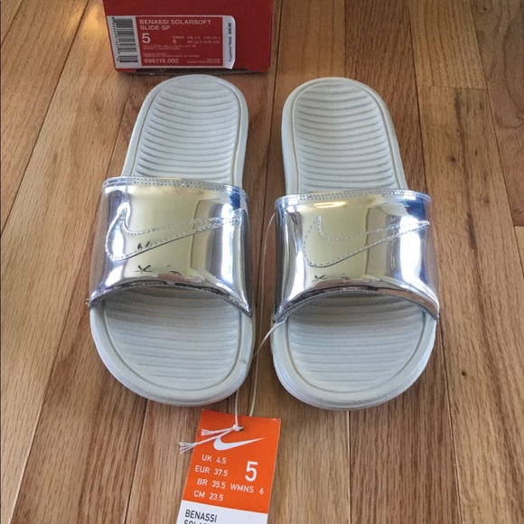 Nike Benassi Solarsoft Liquid Silver Slides Size 5 main image 5